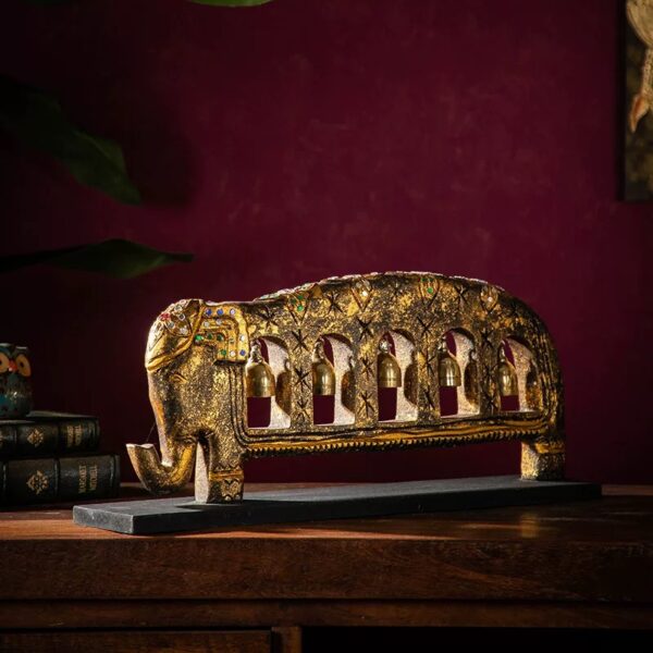 wood carving from Indonesia-Elephant Bell Decoration